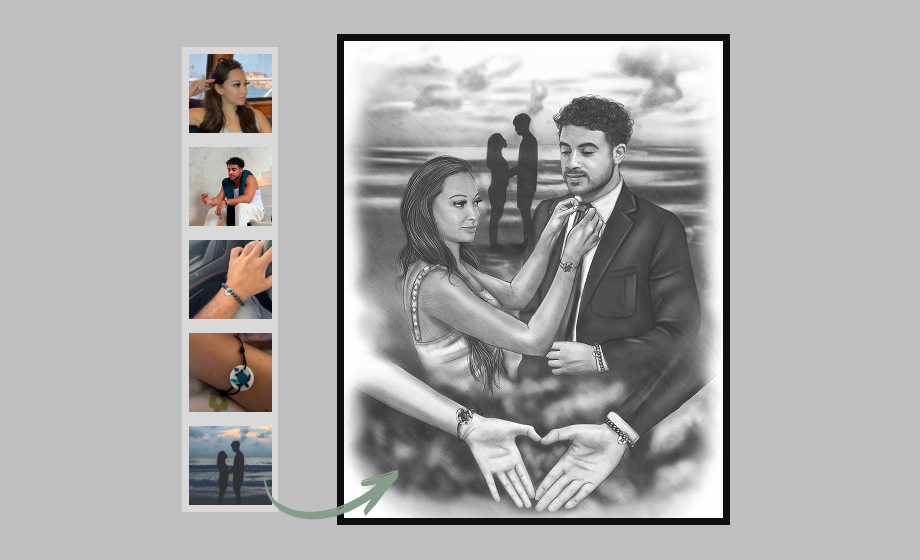 Example of combining photos to become a portrait drawing