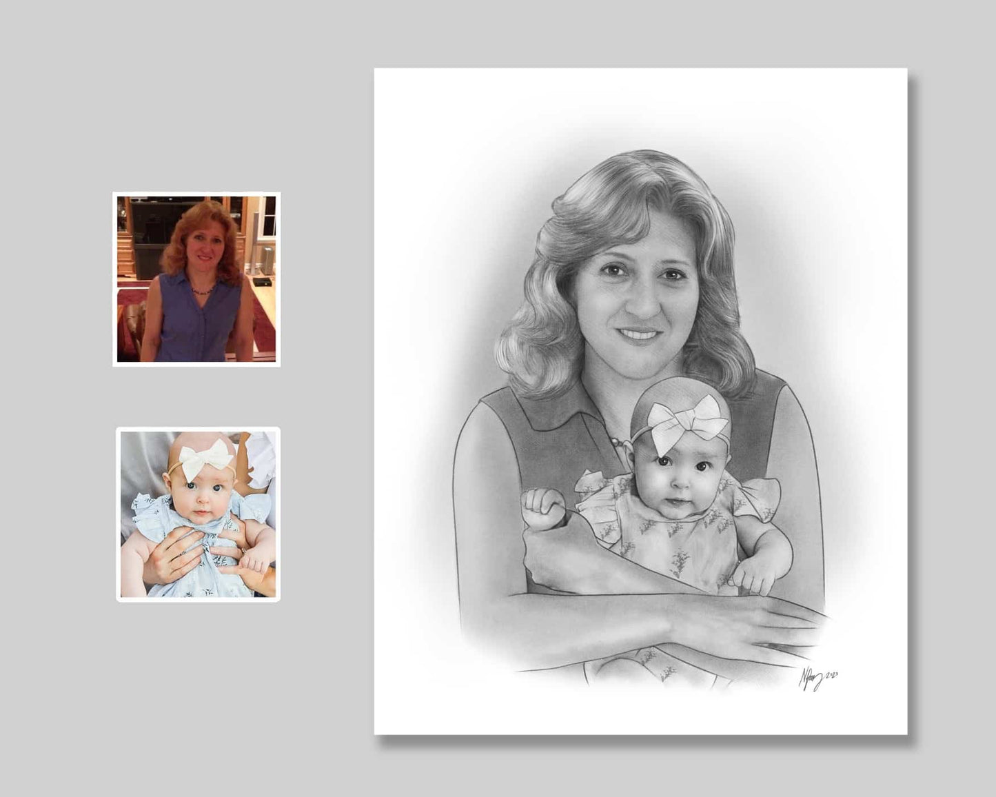 Black and white portrait of a woman and baby, custom portrait from photos