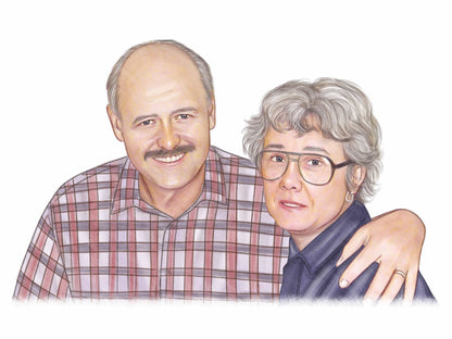 Soft pastel portrait of an elderly couple, man and woman, timeless romantic artwork